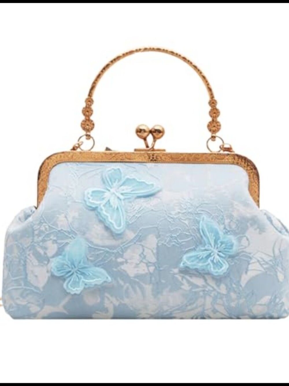 Embroidered Butterfly Clutch Purse Kiss-Lock Chain Crossbody Evening Bag